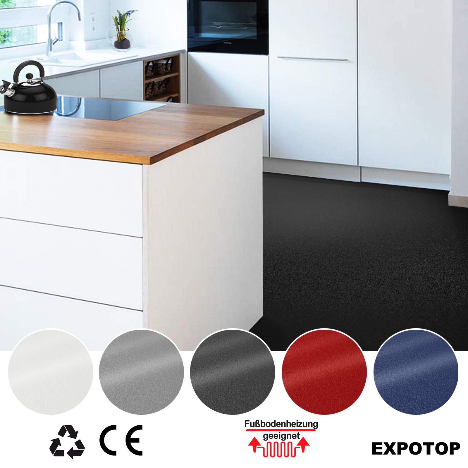 Floordirekt - Revêtement de sol en PVC sur mesure - Noir - 100 x 500 cm - Résistant et facile d'entretien - Design intemporel