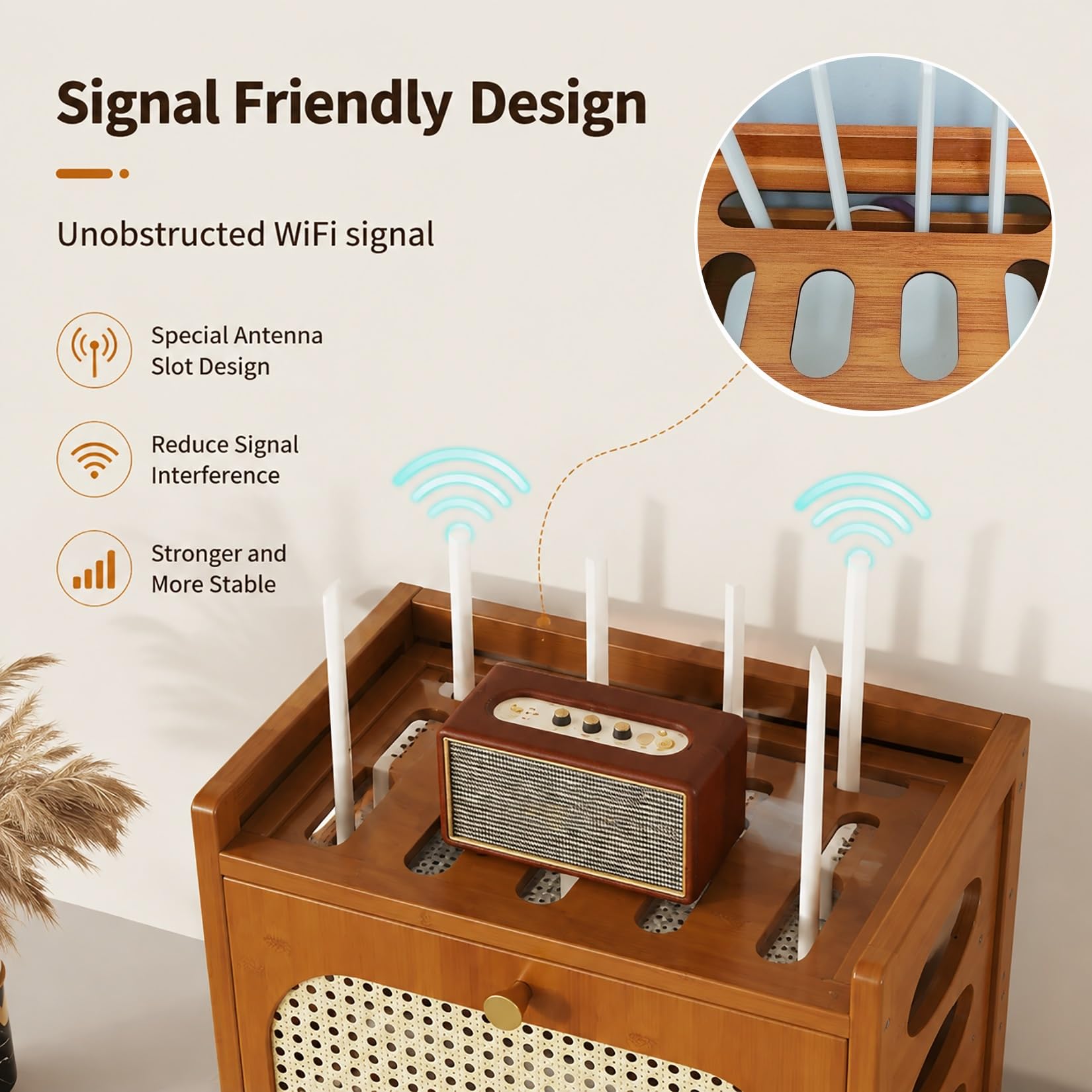 Pudełko Na Router WiFi Bambus, Skrzynka Maskująca Modem Rotang