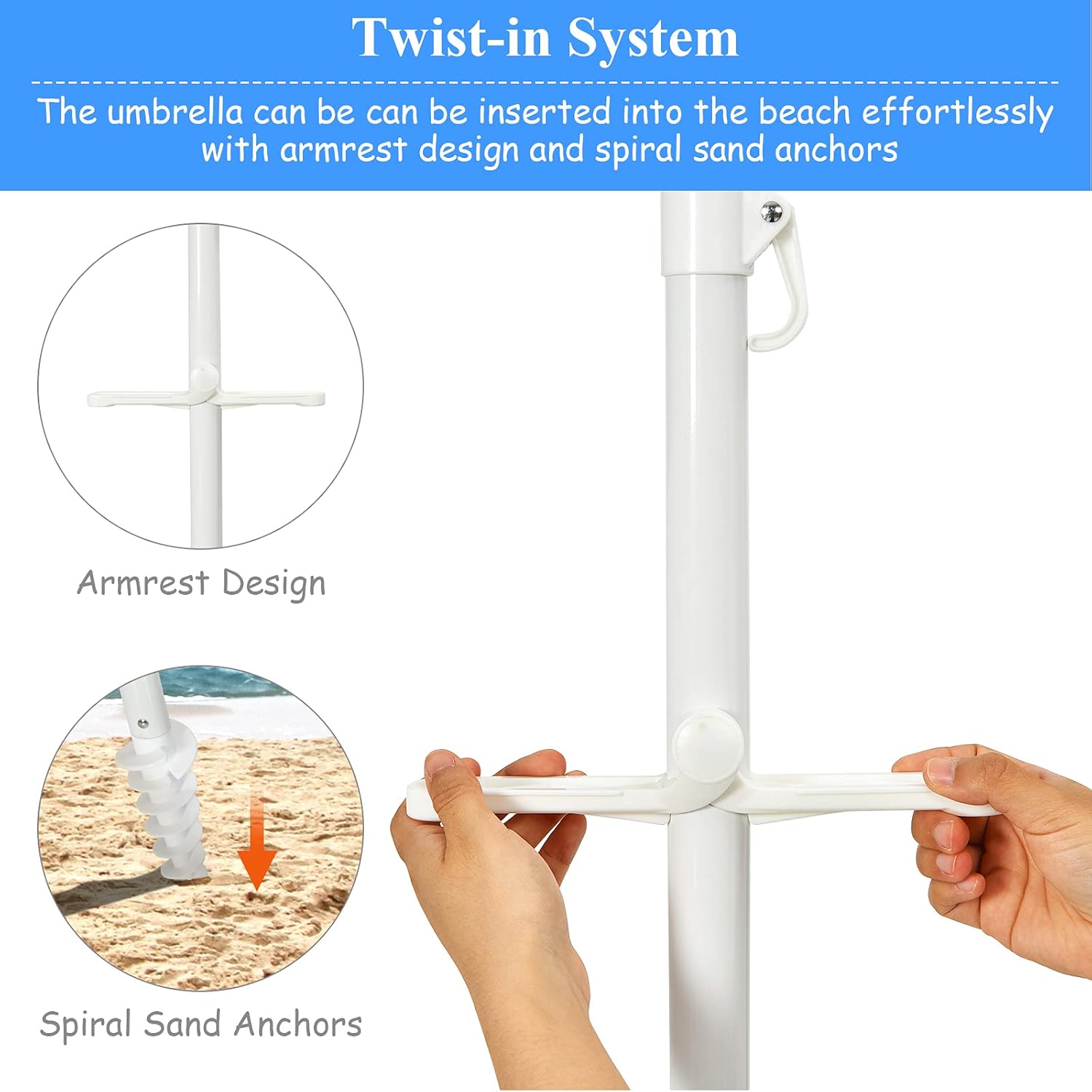 Tangkula 7.2 FT Beach Umbrella, Portable Outdoor Umbrella with Sand Anchor, Adjustable Tilt, Steel Pole, Carrying Bag, Outdoor Sunshade Shelter with Cup Holder for Beach, Poolside (Blue)