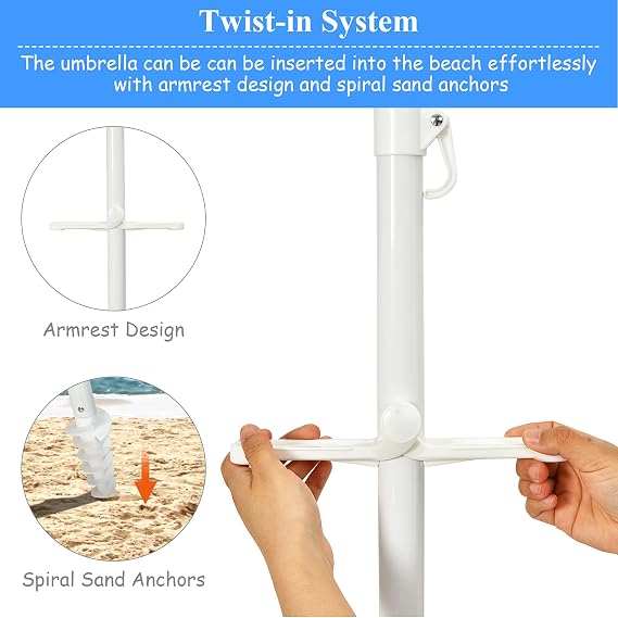 Tangkula 7.2 FT Beach Umbrella, Portable Outdoor Umbrella with Sand Anchor, Adjustable Tilt, Steel Pole, Carrying Bag, Outdoor Sunshade Shelter with Cup Holder for Beach, Poolside (Blue)