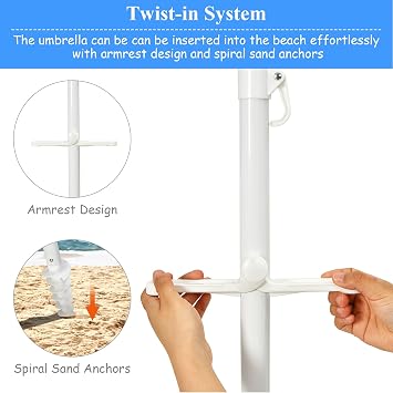 Tangkula 7.2 FT Beach Umbrella, Portable Outdoor Umbrella with Sand Anchor, Adjustable Tilt, Steel Pole, Carrying Bag, Outdoor Sunshade Shelter with Cup Holder for Beach, Poolside (Blue)