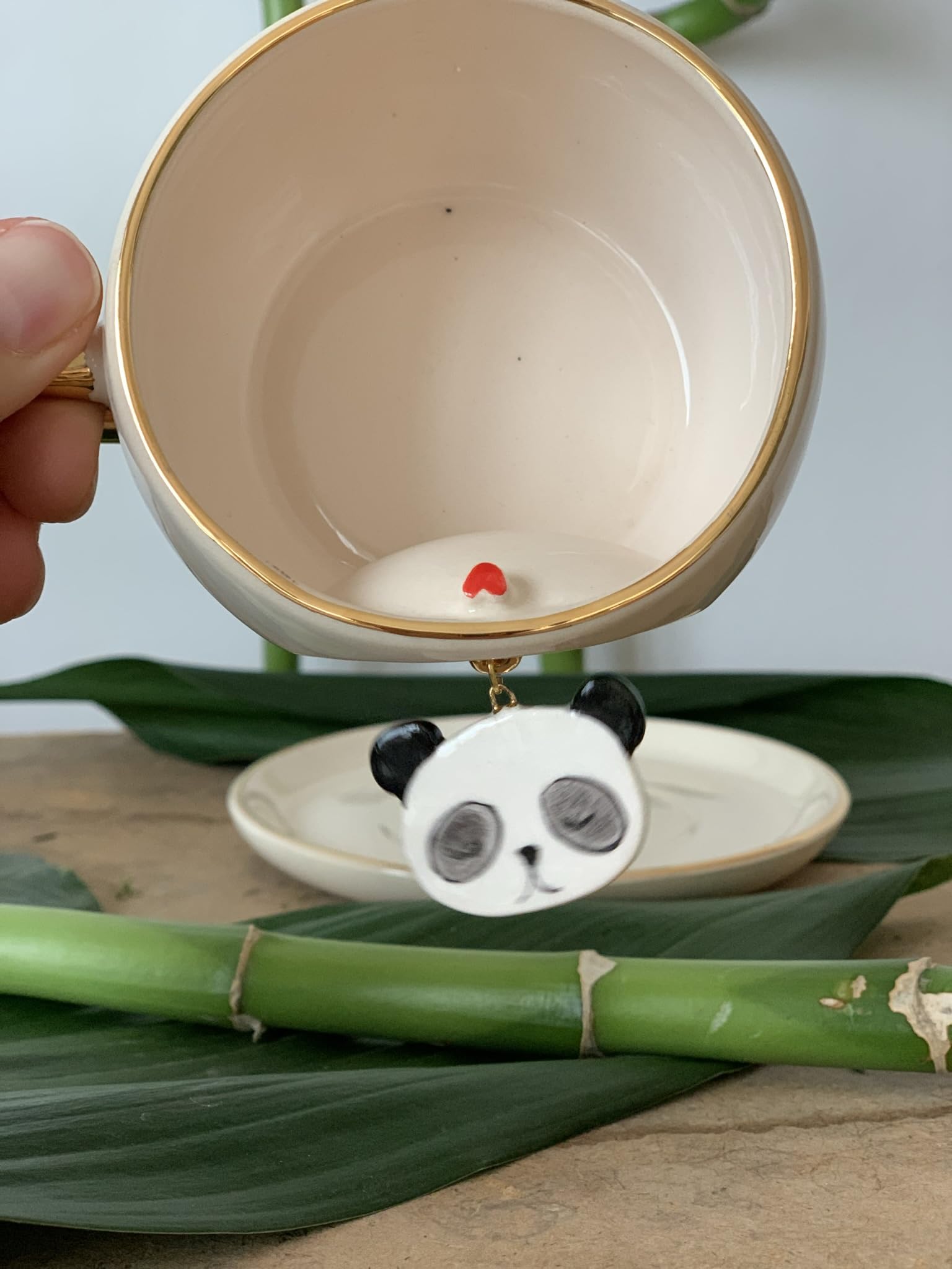 BSK Ceramics Handmade El Yapımı Seramik Doğa Serisi Altın Vurgulu Çay Kupası 230 ml, Nesli Tükenmekte Olan Hayvanlar Farkındalık, Hayvan Severler İçin Panda Temalı