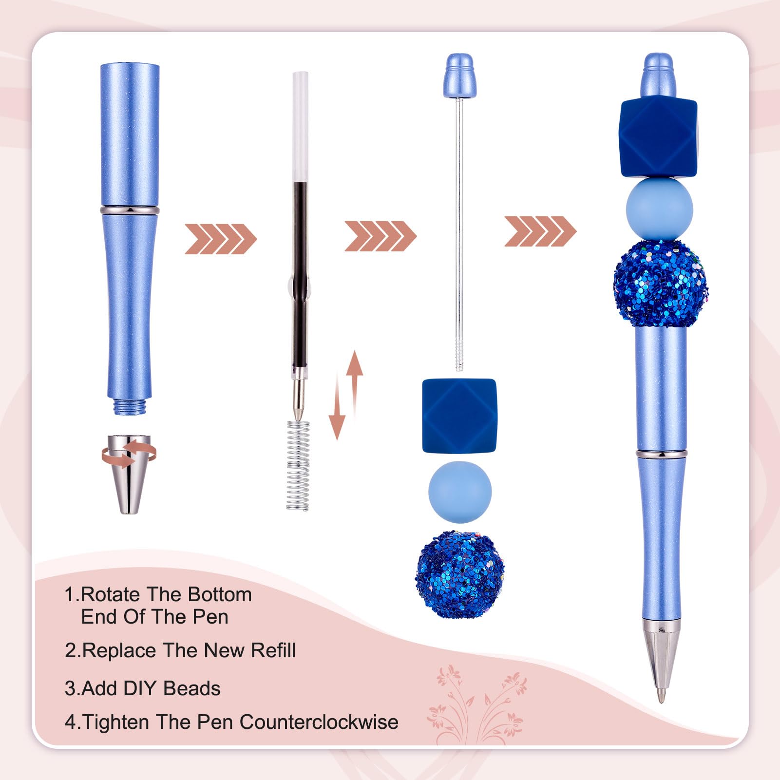 Craftdady Black Beadable Pens 5Pcs Plastic Bead Ballpoint Pens with Pen Refills Shaft Black Ink Bead Pens DIY — view 3