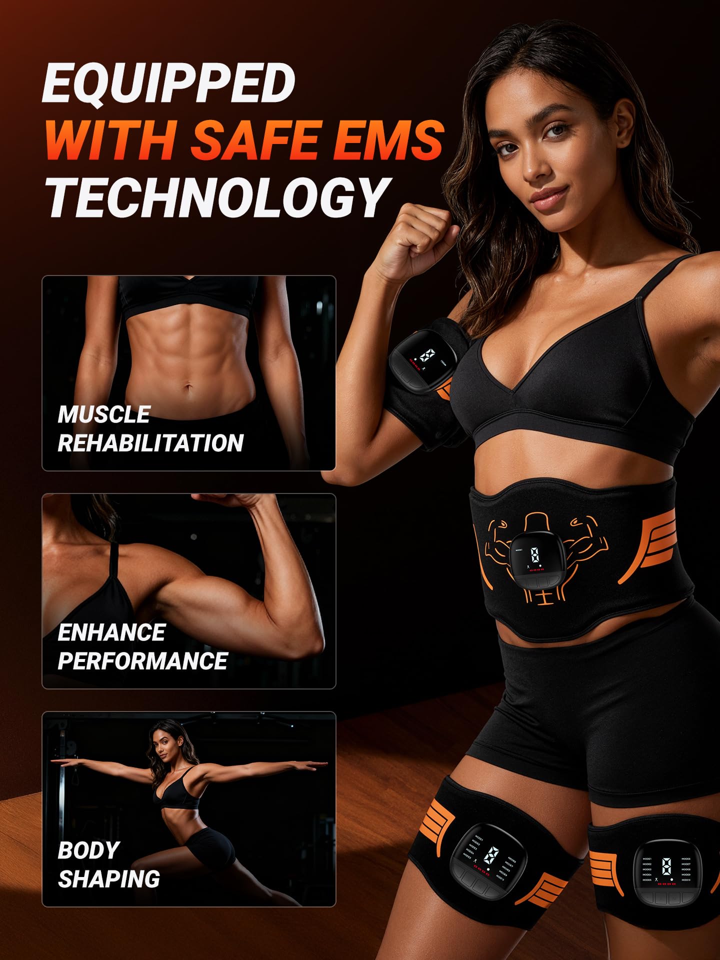 EMS Muscle Stimulator 5-Piece Set - Rechargeable Ab, Arms & Legs Stimulator for Core Strength, Body Toning & Workout Recovery, Watching TV, Working or Relaxing After Exercise to Use, Men & Women — Amazon image 2