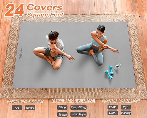 Miniatura 16 de innhom Alfombrilla de ejercicio grande de 6 x 4 pies/7 x 5 pies/8 x 6 pies/10 x 6 pies, tapete de entrenamiento para gimnasio en casa, alfombrillas