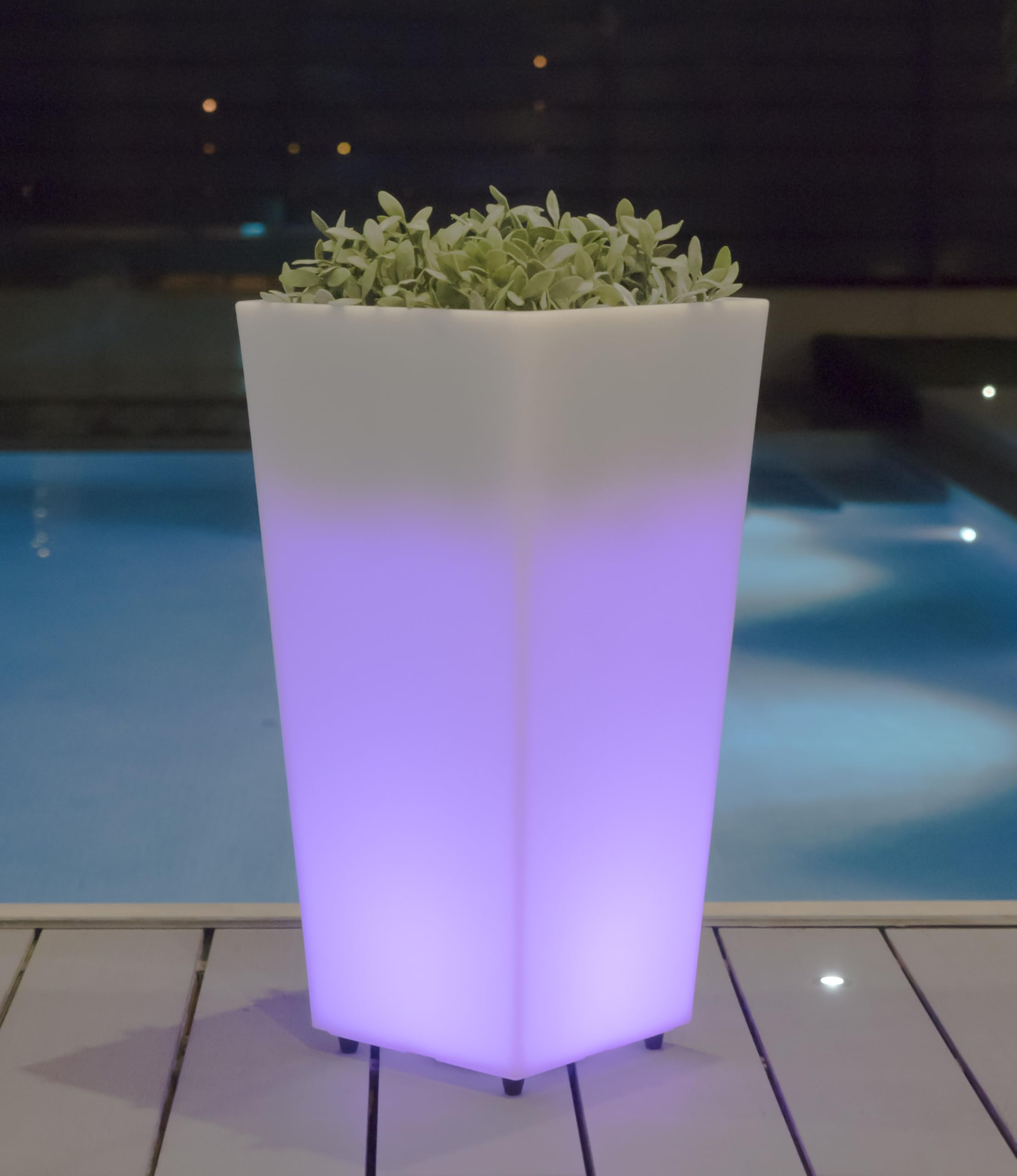 MELISA-Pot lumineux LED d'extérieur RGB solaire rechargeable H58cm Blanc New Garden