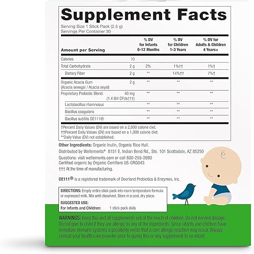 Miniatura 2 de Wellements Paquetes de probióticos orgánicos en barra  Apoya la salud digestiva e inmunológica para bebés, bebés y niños pequeños  Sin sabor y fácil