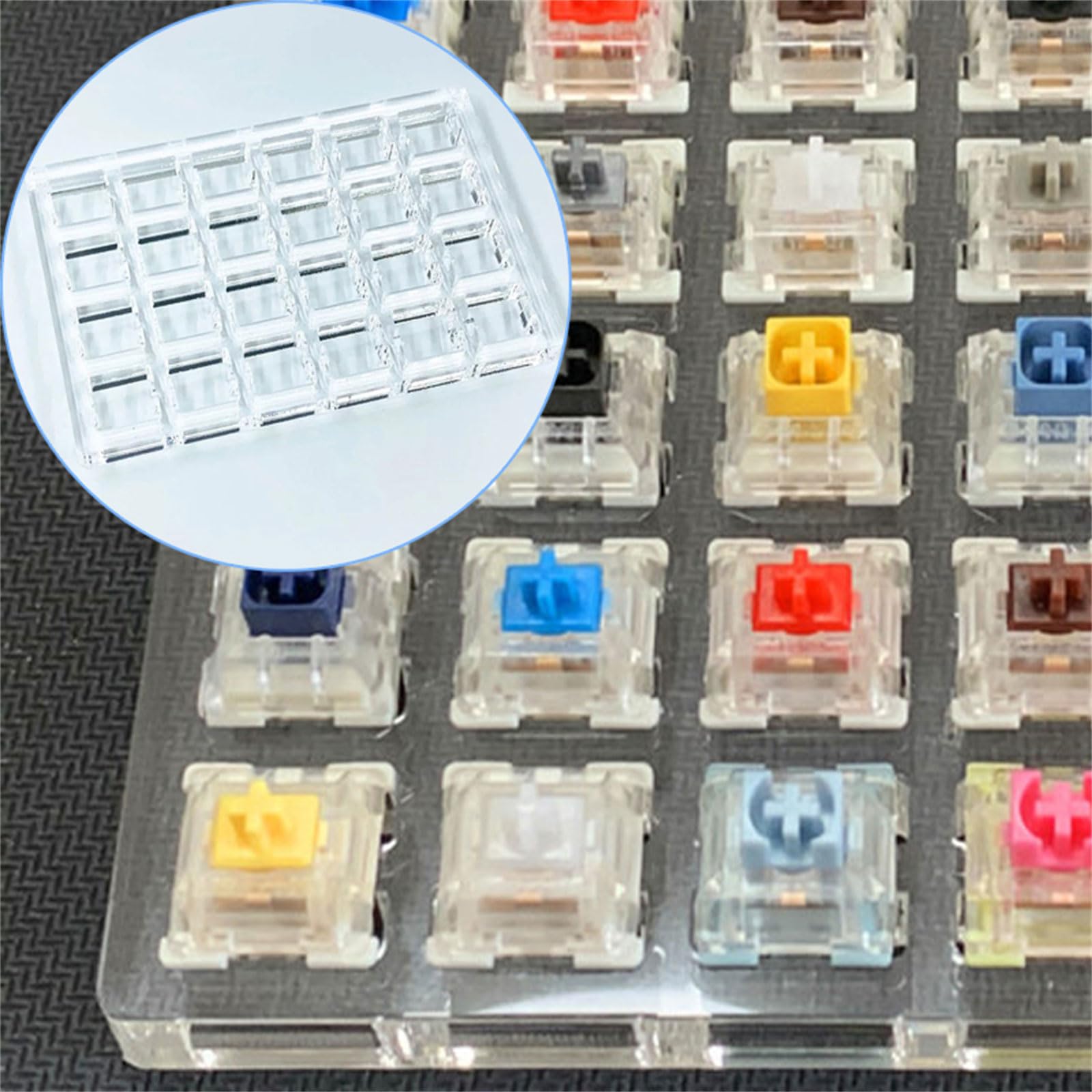 Haoyull Switches Tester Base Clear Acrylic Plate for MX Switches Storage Base Acrylic Switches Tester Frame 4x6 Grid Switches Tester for Mechanical Keyboards
