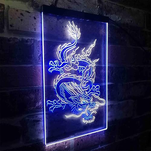 Miniatura 3 de ADVPRO Hombre Dragón Chino Cueva Garaje Tatuaje Dual Color LED Neon Sign Blanco y Azul 12 x 16 pulgadas st6s34-i3780-wb