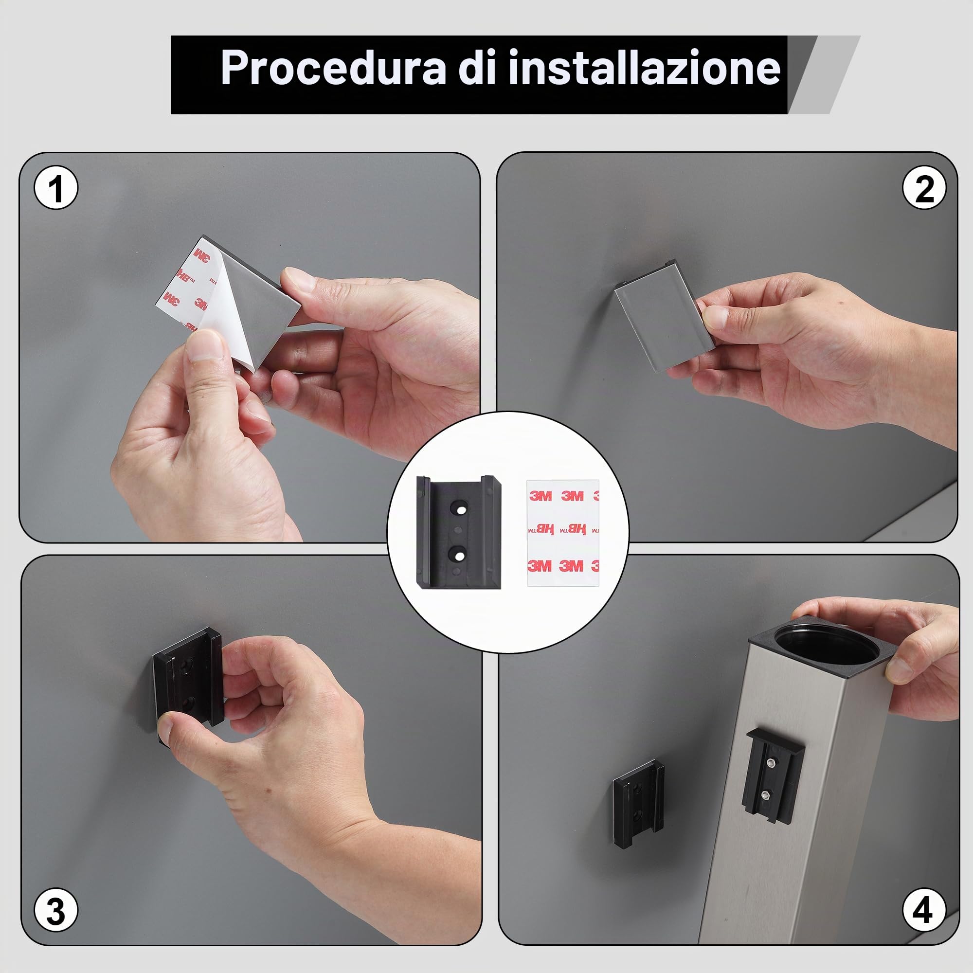 BVL Scopino Bagno WC da Parete Nero, Scopino WC Silicone Adesiva Senza Foratura, Incluse 2 Testine, Spazzolone Bagno WC in Metallo Quadrato