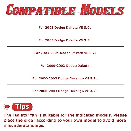 Miniatura 7 de PartsFlow Conjunto de ventilador de refrigeración del radiador del motor para Dodge Dakota 2000 2001 2002 2003 2004 para Dodge Durango OEM #620-030