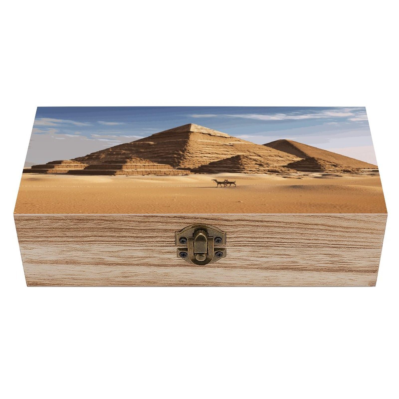 VstaDank Ancient Egypt Pyramid Wooden Storage Box Wooden Keepsake Box with A Hinged Lid Fashion Memory Treasure Boxes Decorative Jewelry Case for Crafts Photo Home Decor Wood Gift Box