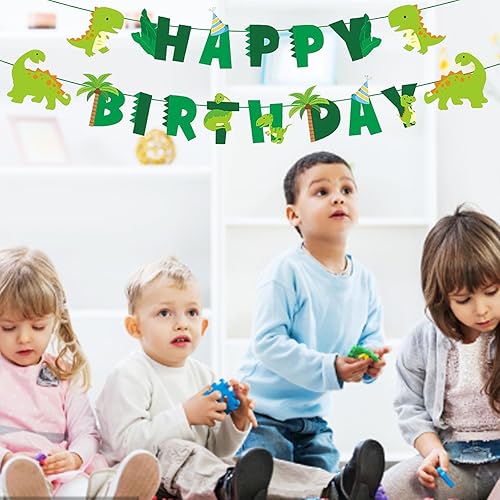 Vista 6 de Cartel de cumpleaños de dinosaurio, decoraciones de fiesta temática de dinosaurios para fiestas de cumpleaños de niños, baby shower Verde,A,Negro
