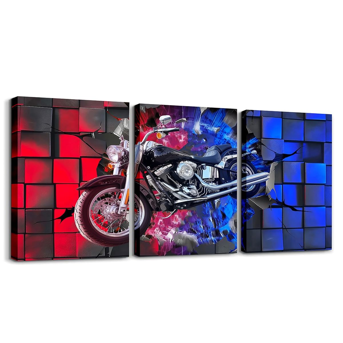 Homewish Lienzo decorativo para pared de motocross para niños, 3 piezas, decoración de pared de motocross, cuadrado geométrico de panal de abeja, imágenes deportivas para dormitorio, sala de estar, 12