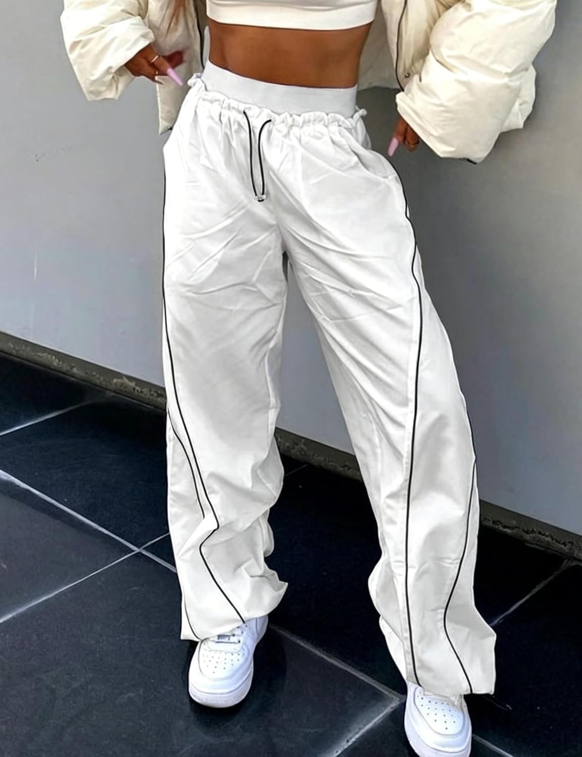Summer Parachute Pants for Women Y2K Sweatpants Pockets High Elatic Waist Casual Sports Cargo Pants