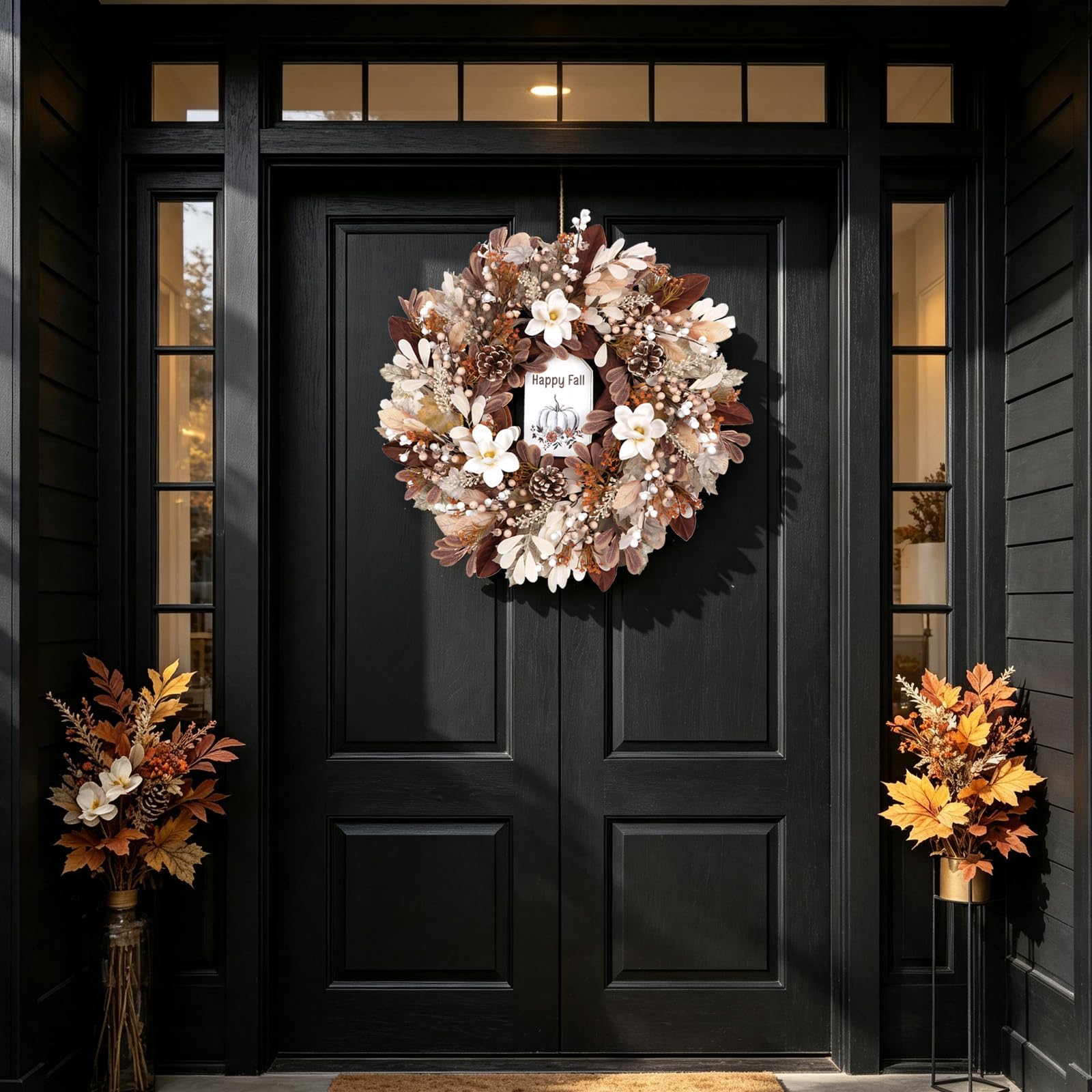 Couronne d'automne pour porte d'entrée - Décorations de Thanksgiving d'automne