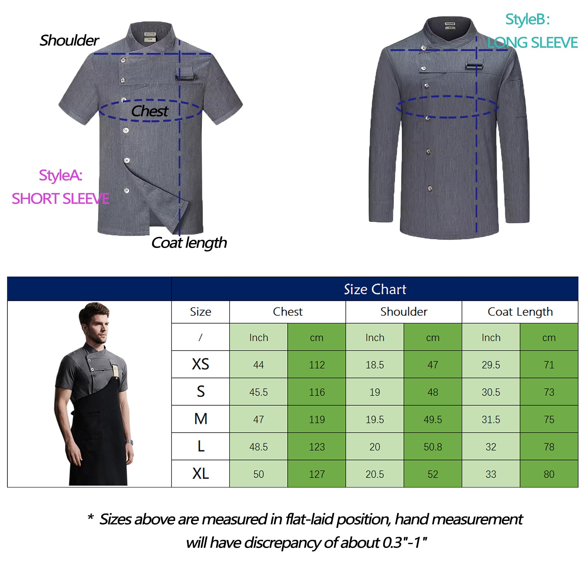 Conjunto de chaqueta de chef para hombre, transpirable, con ventilación oculta, uniforme de chef (abrigo + delantal)
