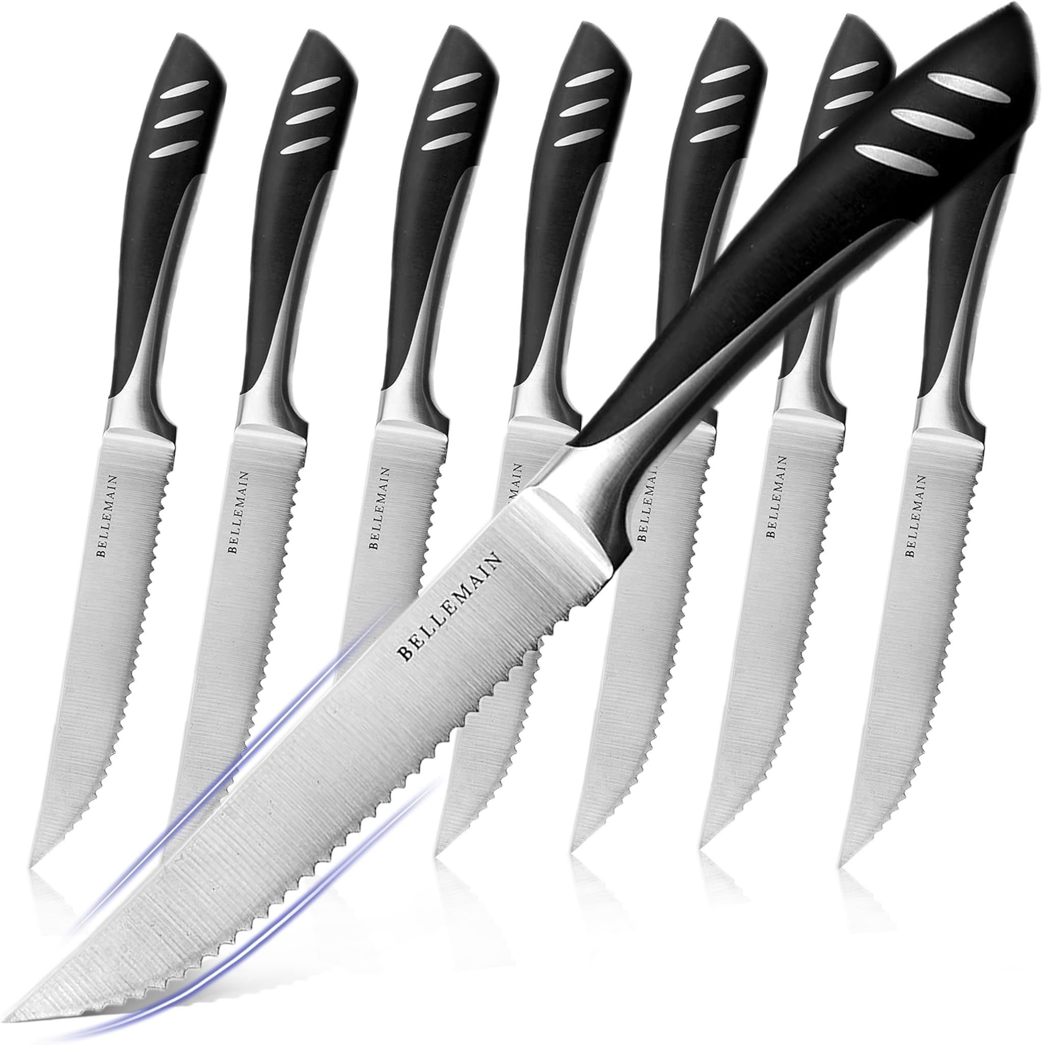Serrated Steak Knife Set | Serrated Knife Set, Black Steak Knives, Dinner Knives | Meat Cutter Knife Set, Sharp Knife for Cutting Meat | Serrated Steak Knives Set of 8