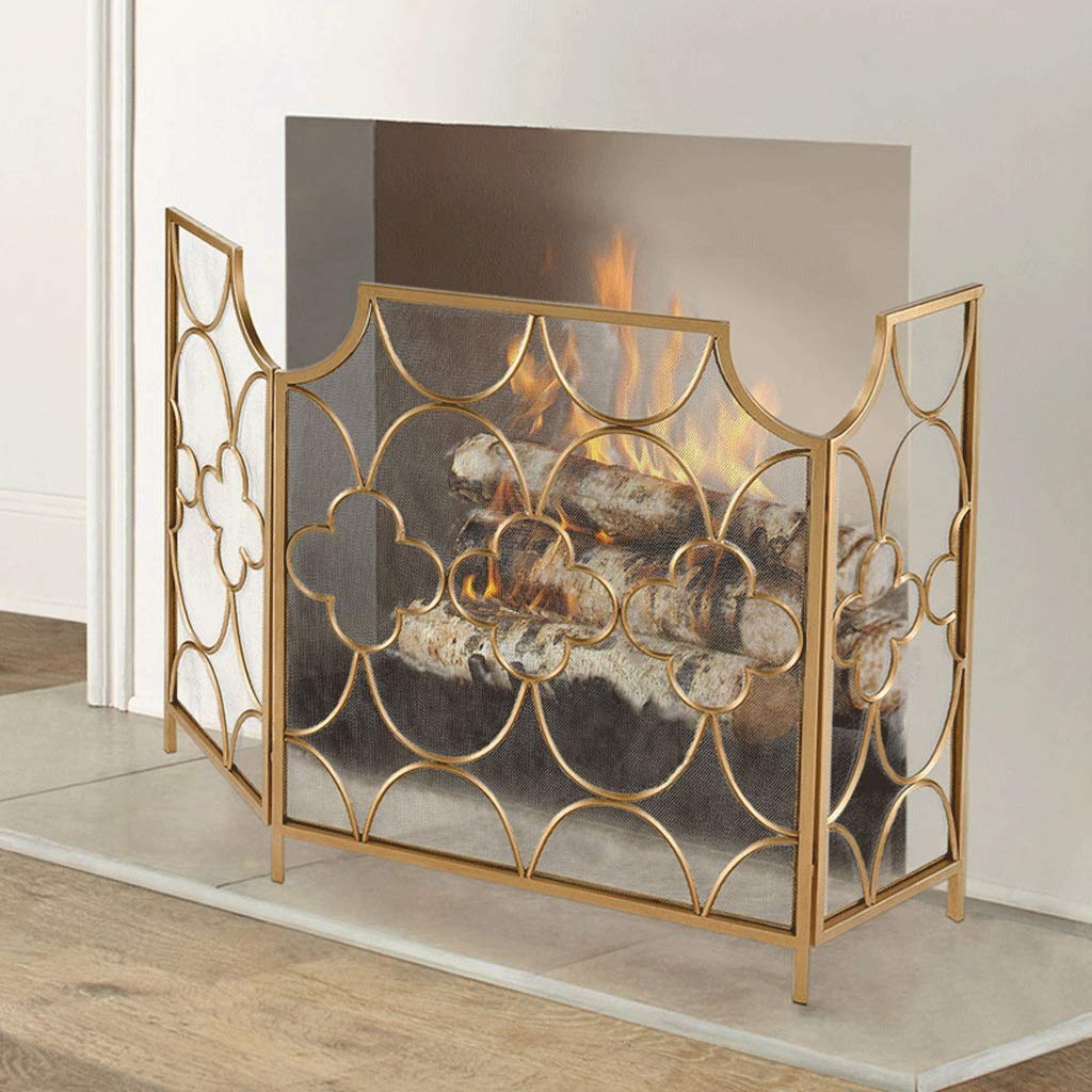 Schermi per Caminetti di Guardia Camino Schermo 3 pannelli con design decorativo-30"del 51"-Nero/Oro-Bella Design For Moderna &Classic Case -Porte di sicurezza-Robusto Ferro battuto Accessori per Cami
