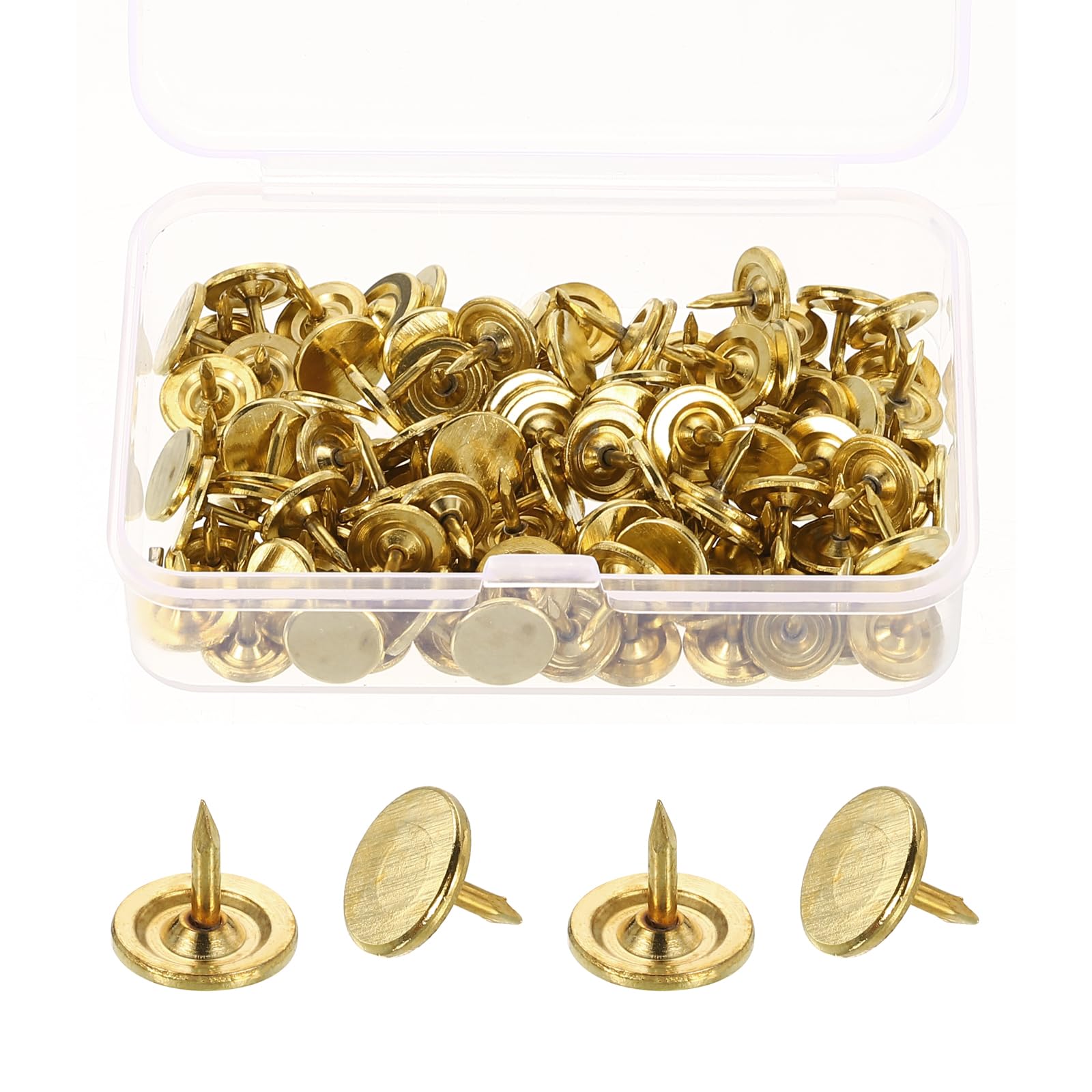 sourcing map 100Pcs Upholstery Thumb Tacks, 9mm x 8mm Flat Head Push Pins, Upholstery Tacks Decorative Nails for Wood Wall Furniture, Gold