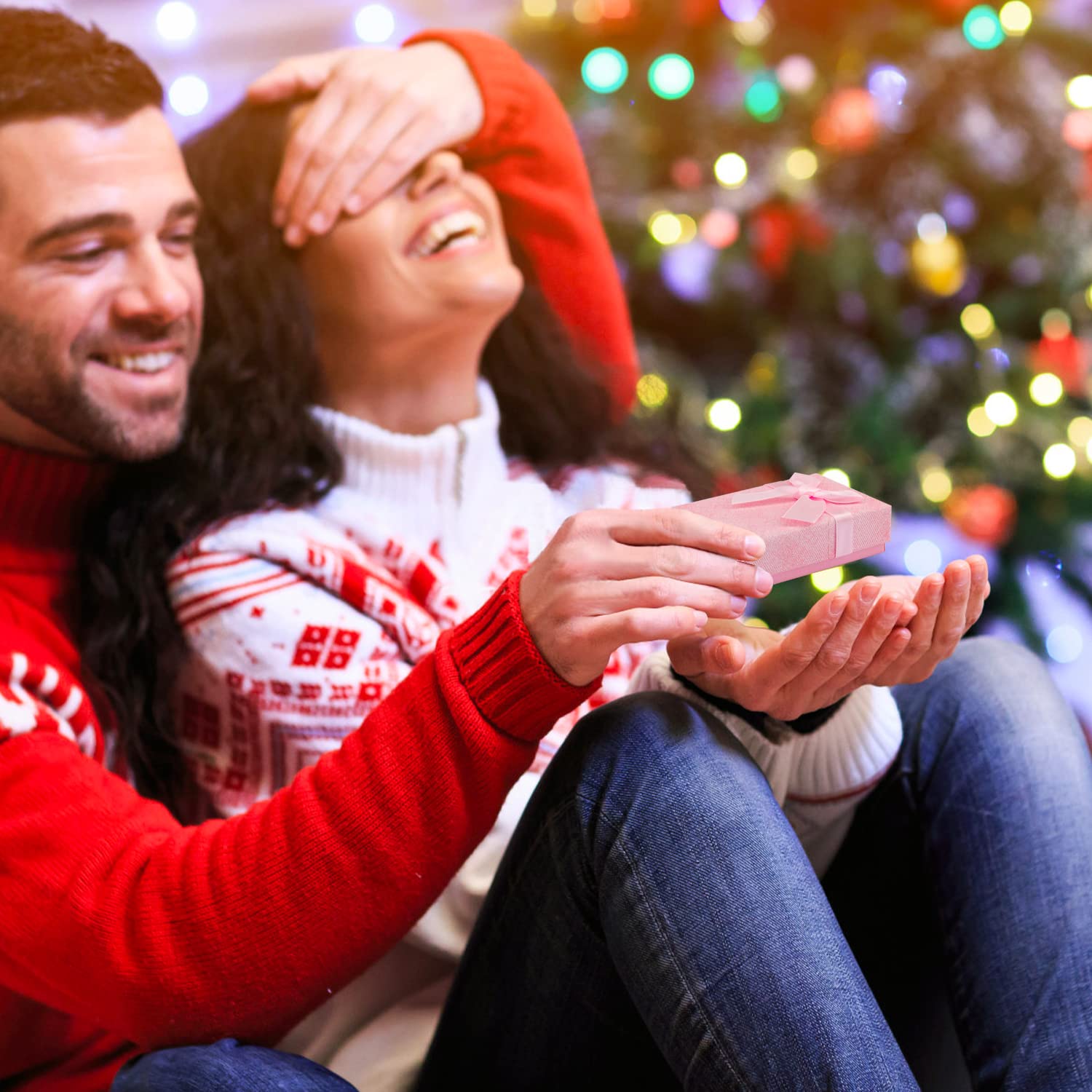 Lainrrew 12 Pcs Gift Box Set, Jewelry Gift Boxes Necklace Bracelet Earring Ring Box Cotton Filled Cardboard Paper Jewelry Box Gift Cases Bulk for Wedding, Engagement, Anniversaries (Mix 2)