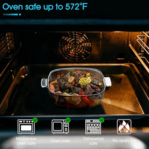 Miniatura 5 de NUTRIUPS Cacerola de vidrio con tapa, apto para horno, juego de 2 unidades, cazuela para microondas con tapa de vidrio, cazuela cuadrada