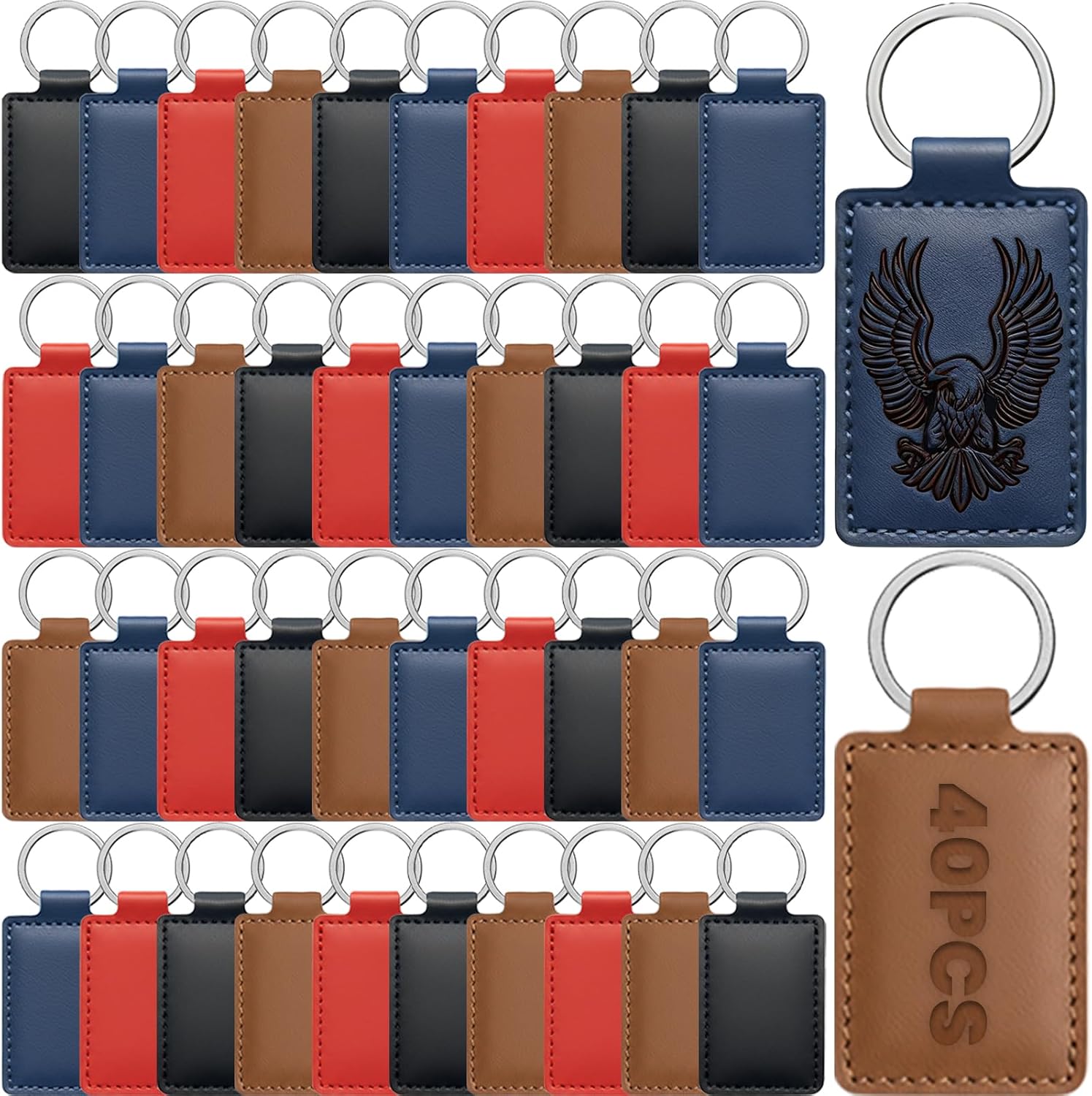 40 Pcs PU Leather Key Fob Kit, 4 Colors Rectangular Keychain Blanks with Key Rings for DIY Crafts, Laser Engraving & Stamping Supplies