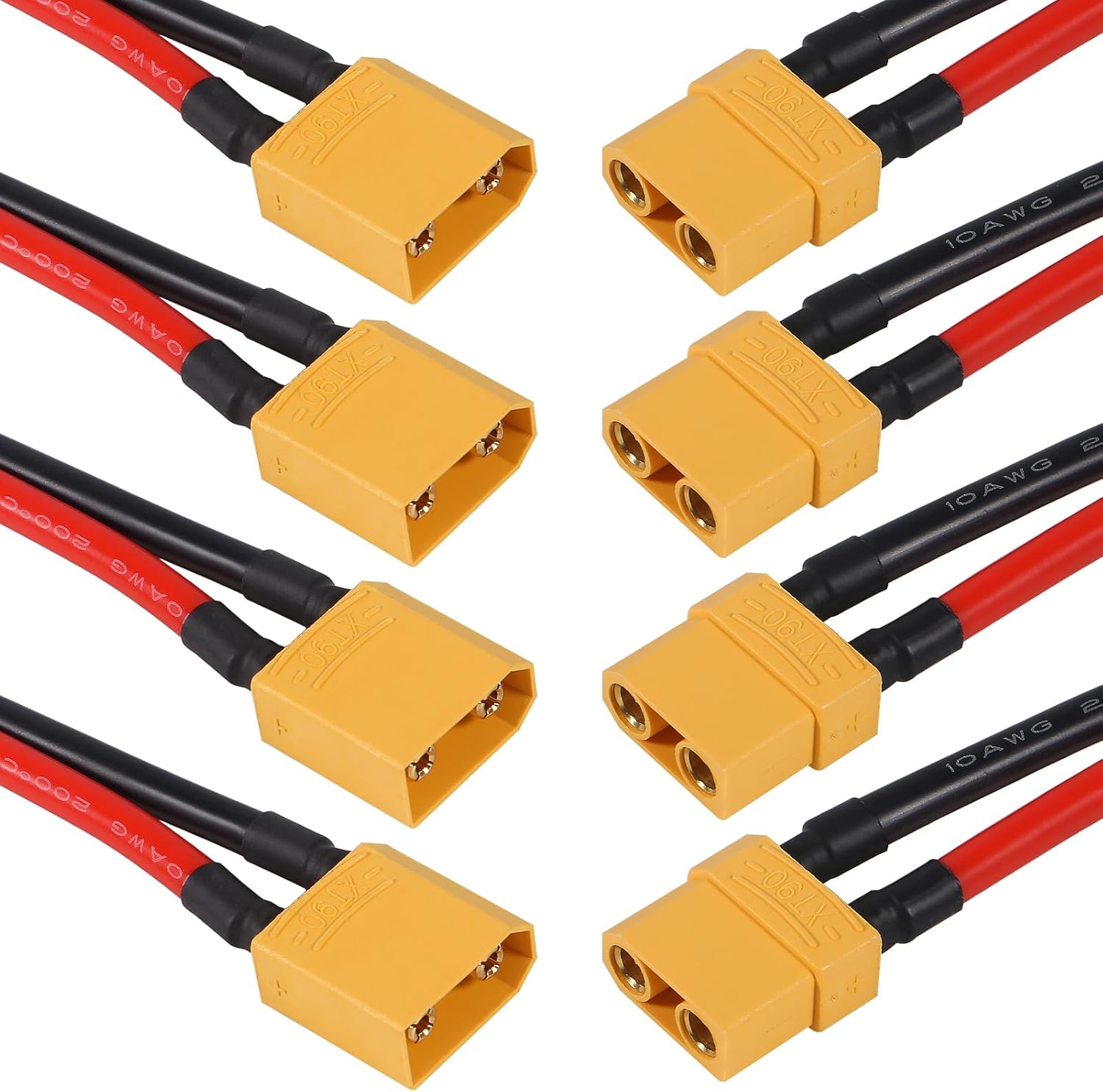 4 Pair XT90 Plug Male Female Connector with 100mm 10AWG Silicon Wire for RC Lipo Battery FPV Drone