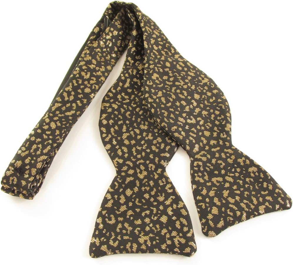 Black and Gold Sparkly Animal Print Self-Tie Bow Tie by Van Buck