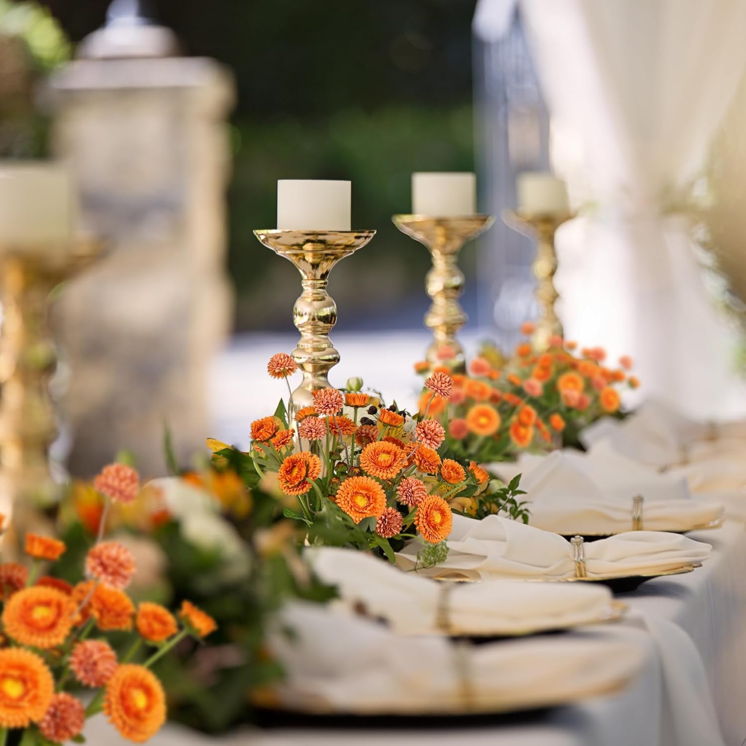 Fall Artificial Daisies & Fake Kiku Flowers Bouquet Fake Daisies Flowers Artificial for Decoration, Table Centerpieces & Fall Party Accents (Orange2) - Image 5