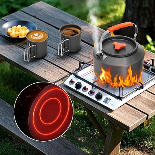 Miniatura 8 de Hervidor de camping de 3 piezas, caldera de agua portátil de 2.5 L con bolsa de almacenamiento y 2 tazas, juego de tetera de café para fuego