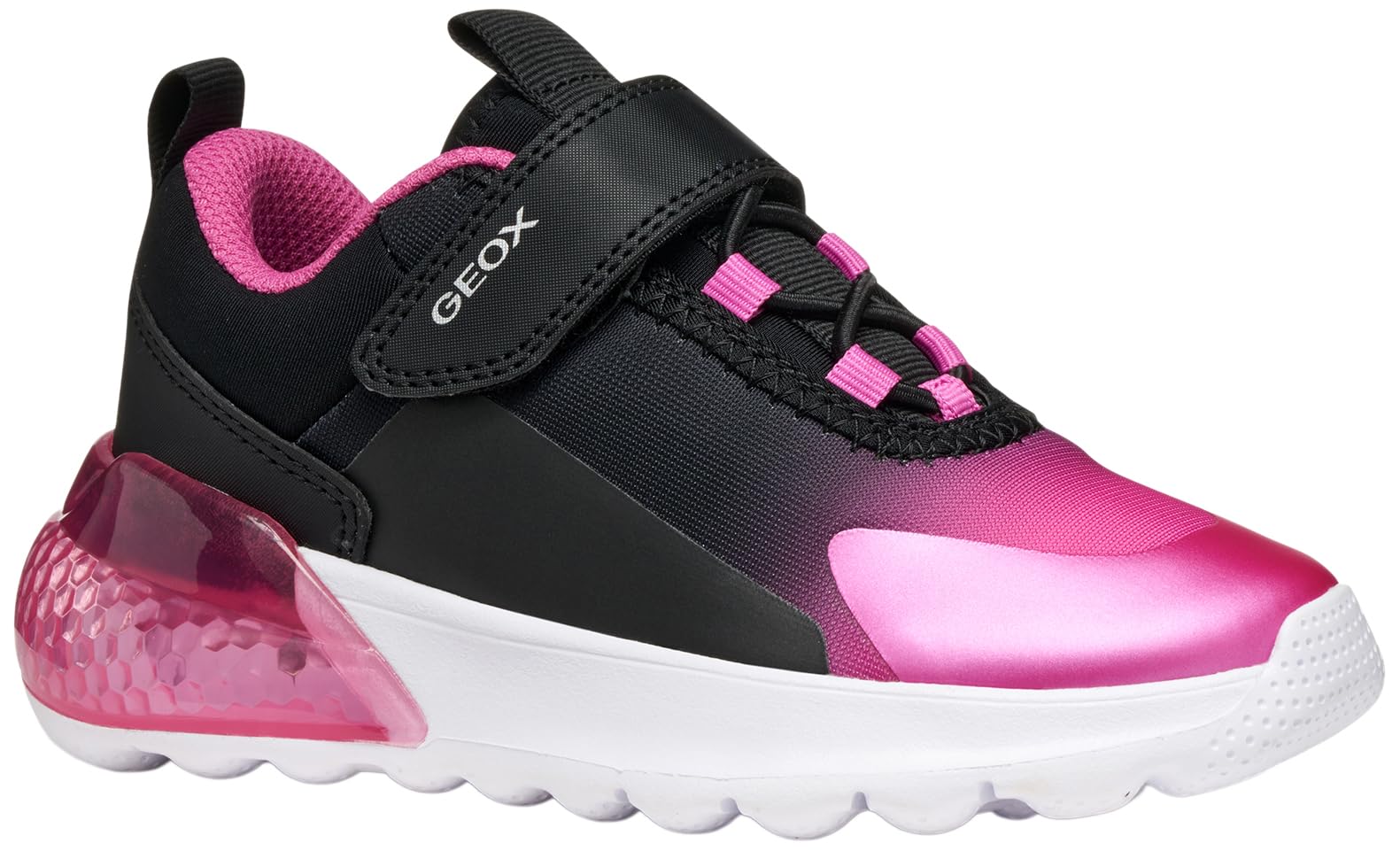 Geox J ACTIVART ILLUMINUS Sneaker, Black/Fuchsia, 3.5 UK Child