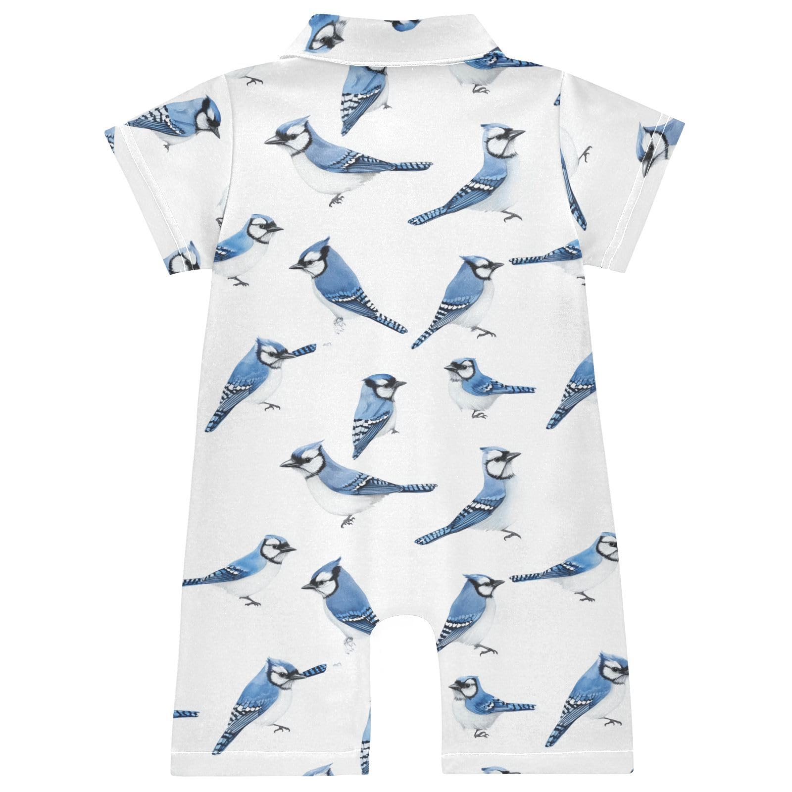 Caihoyu Cotton Baby Boy Clothes Polo Neck Short Leg Baby Unisex Outfit for Summer 24M Art Blue Jay Birds