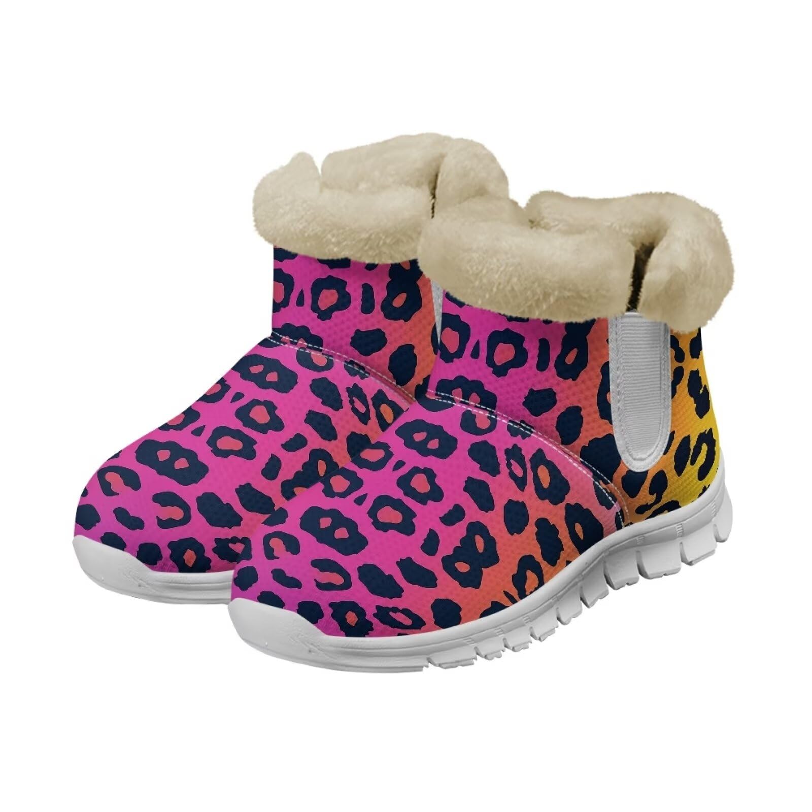Howilath Colorful Leopard Print Snow Shoes for Women Wide Ankle Booties Shoes Warm Outdoor Winter Shoes with Anti-Skid Sole