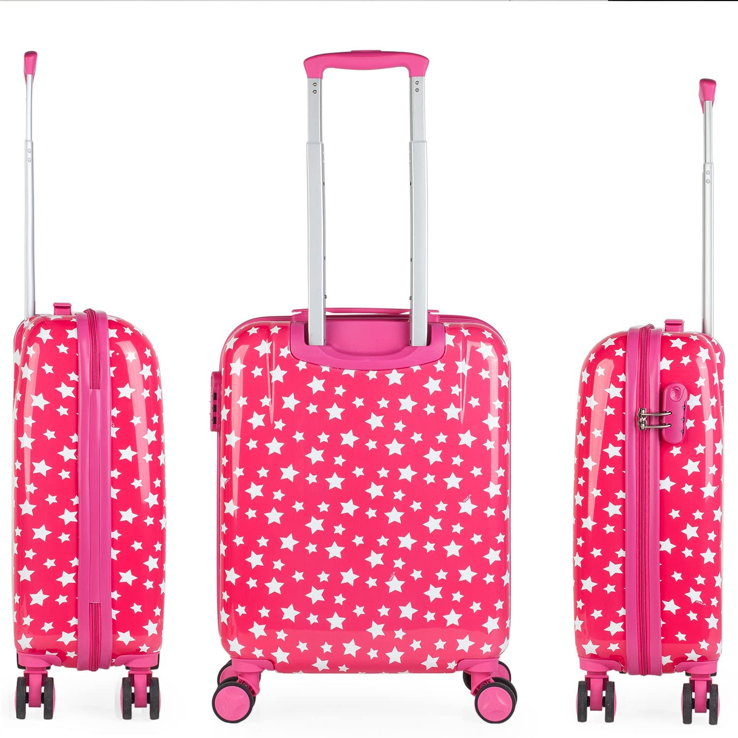 ITACA - Valigia Bambina Mediano - Valigia Bambini Resistente e leggera - Trolley Bambina leggera con 4 ruote Cabina aereo - Trolley Bambino Lucchetto a combinazione, Fucsia