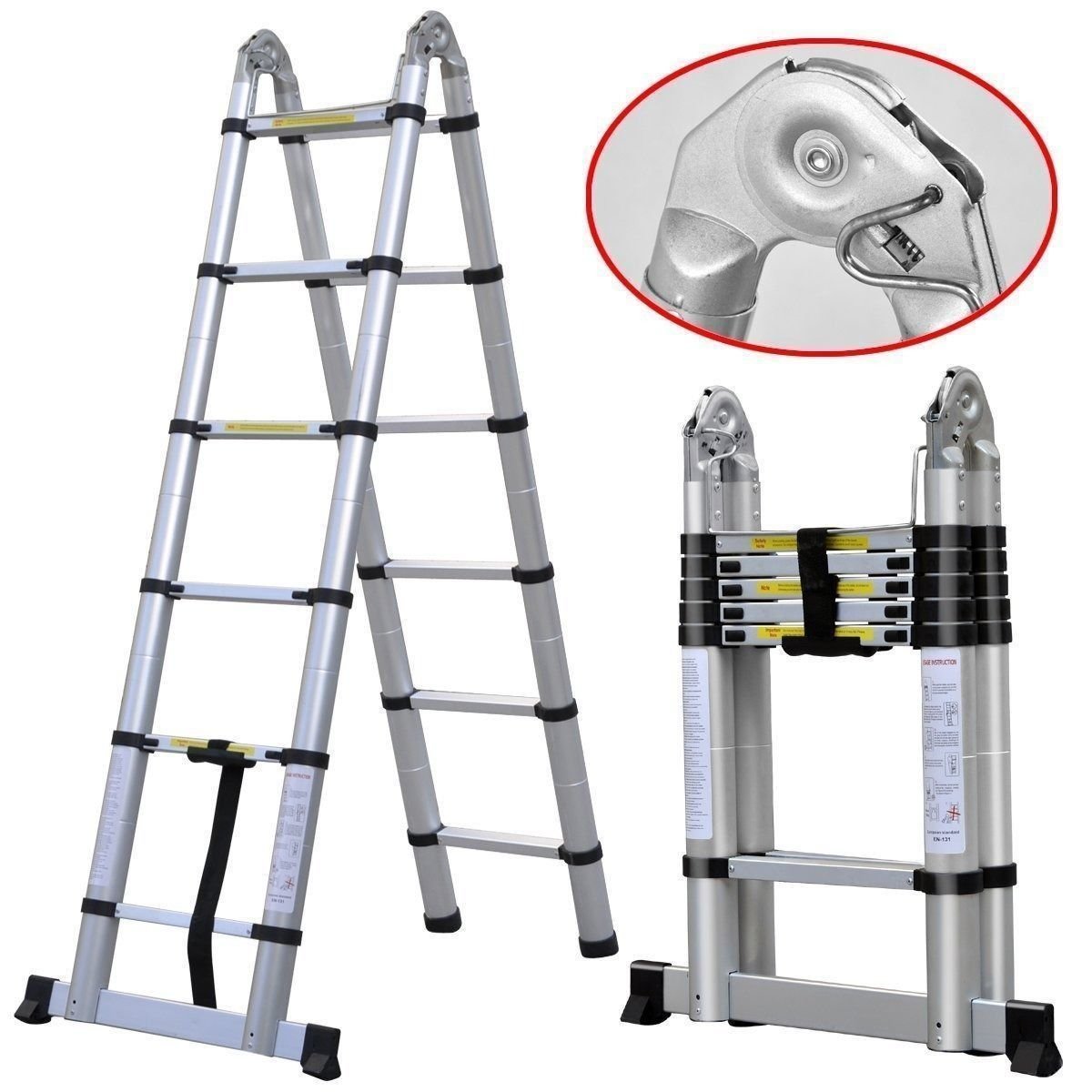 Buy Telescopic Extension Ladder 3.8M AFrame Folding Ladder 150KG Load Capacity Aluminum
