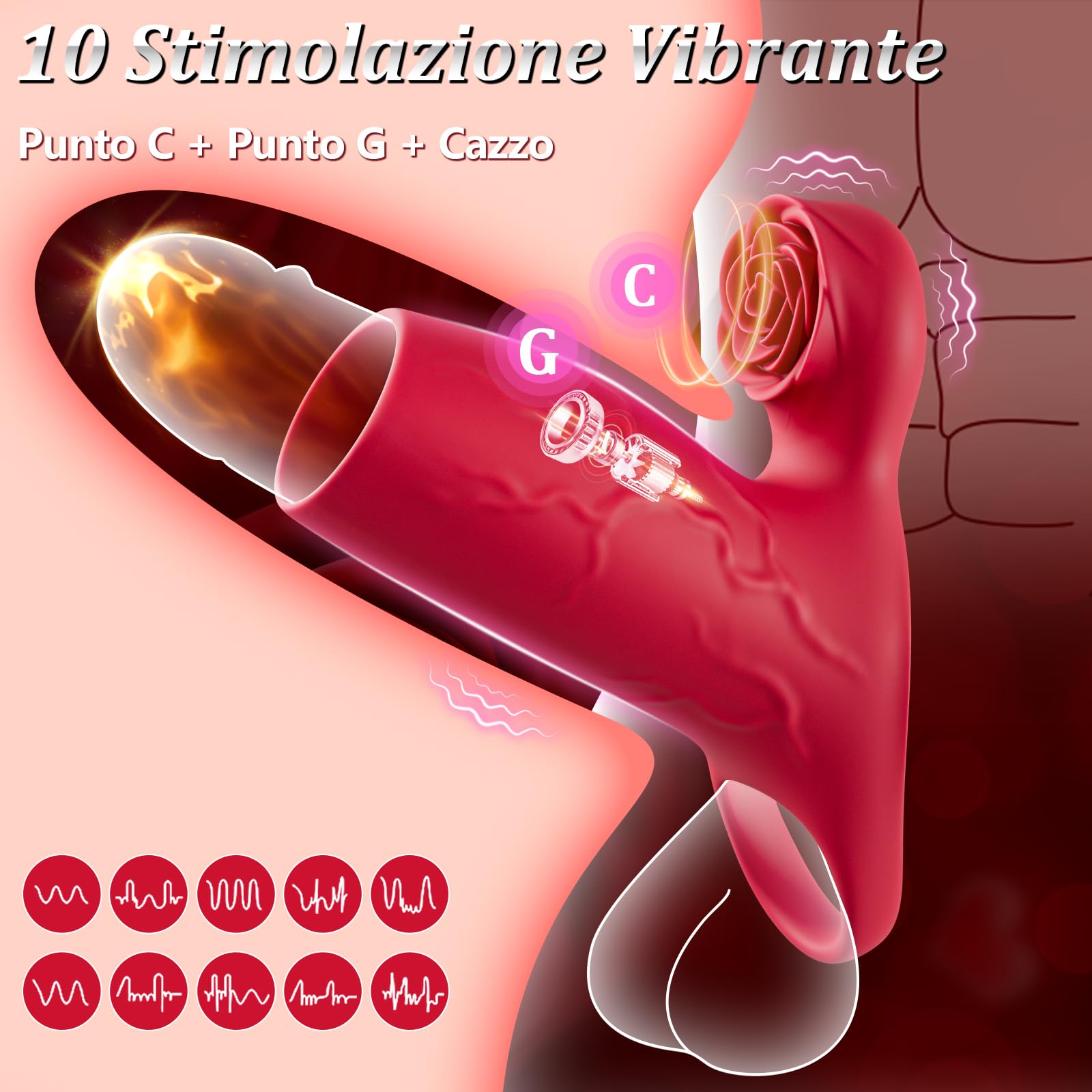 Accessoires érotiques — Anneau vibrant universel, 10 niveaux de vibration puissants, conception en manchon, confortable à porter, avec anneau pénien et gode vibrant