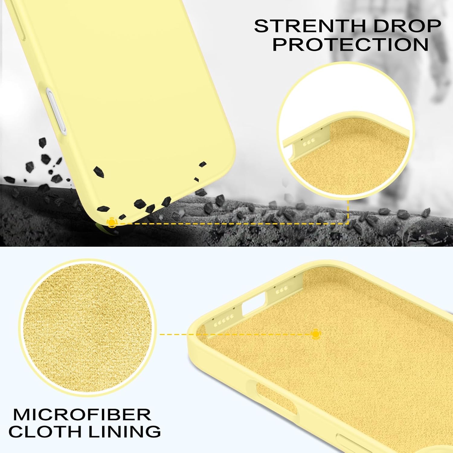 GUAGUA Case for iPhone 16 Yellow Liquid Silicone Soft Gel Rubber Slim Thin Microfiber Lining Cushion Texture Cover, Shockproof Protective Anti-Scratch Phone Case for iPhone 16, Butter Yellow - Image 3