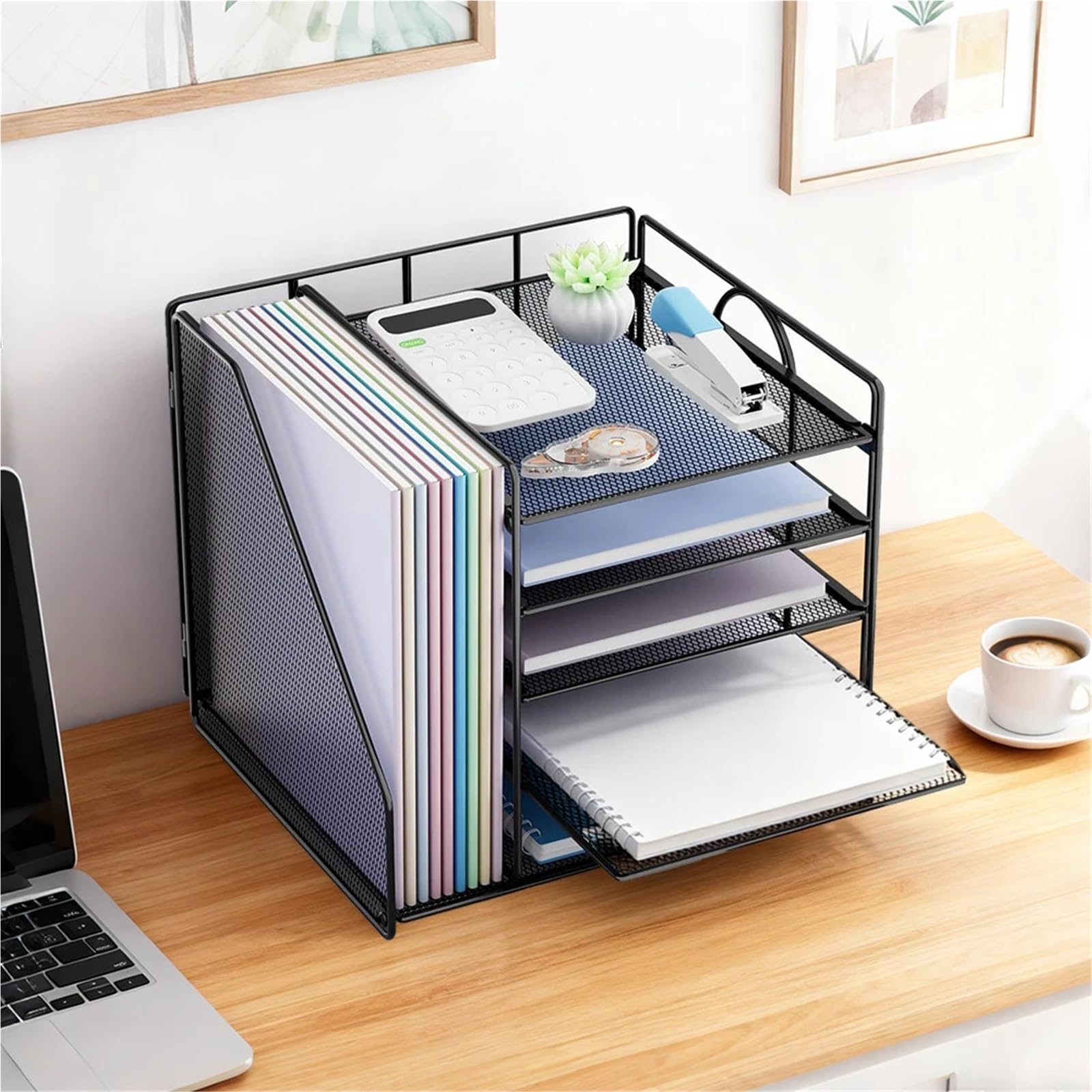 Bandeja Organizador Documentos Organizador de Escritorio y Accesorios Bandeja Papel 5 Niveles con archivador for Oficina/hogar/Suministros Escolares Negro