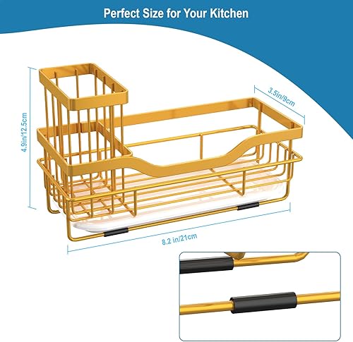 Miniatura 6 de Vanwood Soporte de esponja para fregadero de cocina, organizador con soporte para cepillos y bandeja de drenaje, organizador de esponja de jabón a