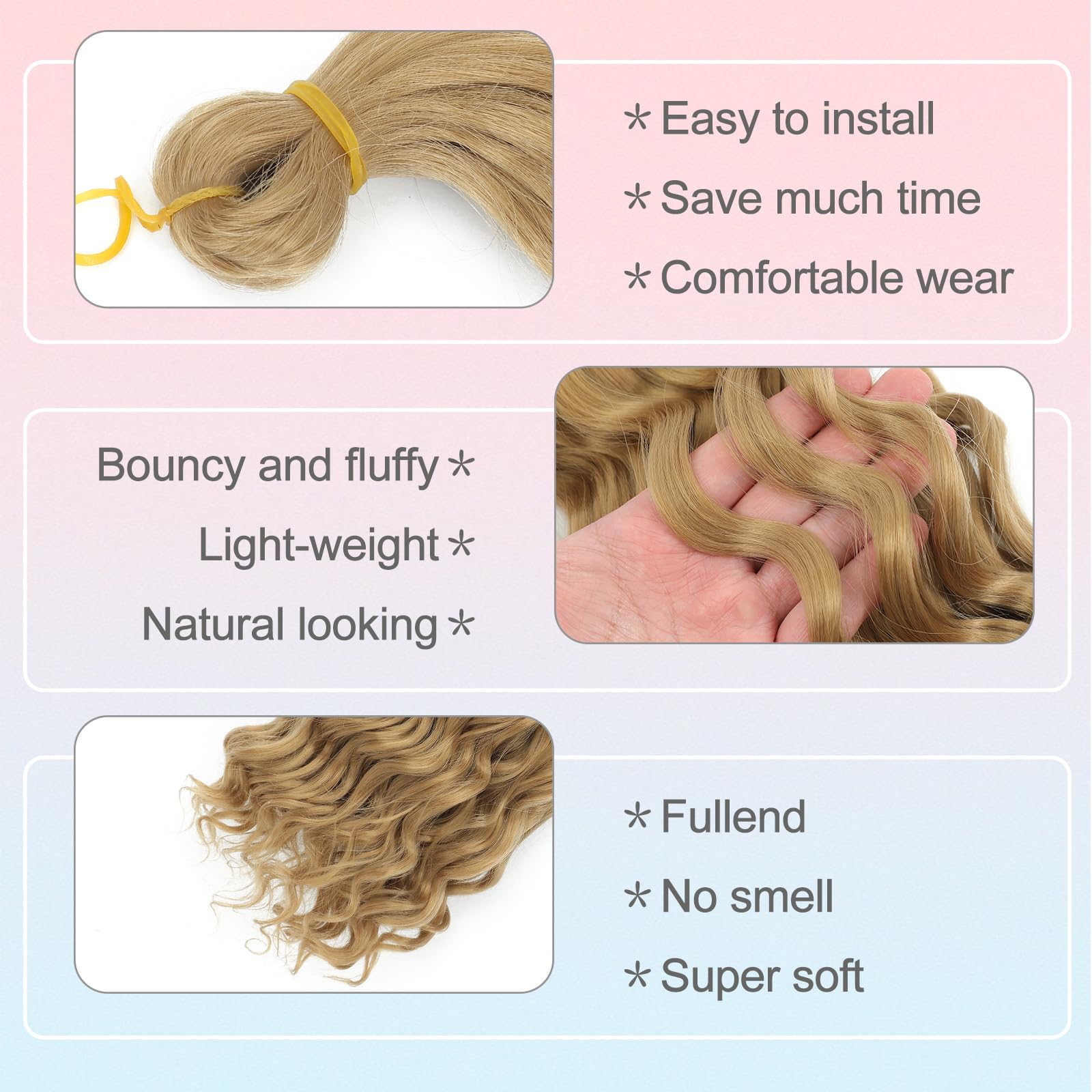MLETULIPS Curly Crochet Braiding Hair Extensions Deep Wave Braiding Hair Ocean Wave Crochet Hair Soft Synthetic Bohemian Curly Water Wave Crochet Braids for Women (27# - Image 4