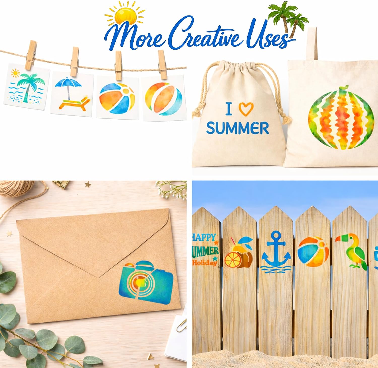 80 Pcs 3 Inch Summer Stencils for Painting, Reusable Beach Ocean Stencils for Wood, Wall, Canvas & Cards, Tropical DIY Crafts Decor