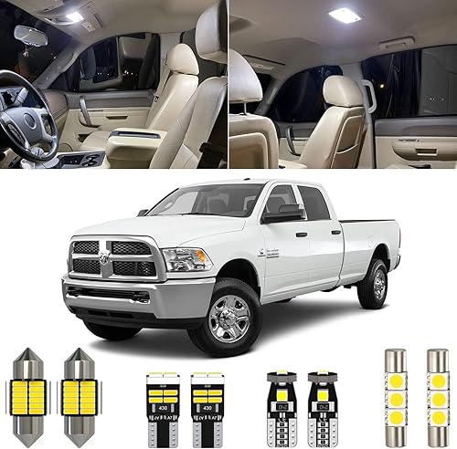 Kit de 12 luces LED blancas de 6000 K para interior Ram de 2009, 2010, 2011, 2012, 2013, 2014, 2015, 2016, 2017, 2018, Dodge Ram 1500 2500 3500, con