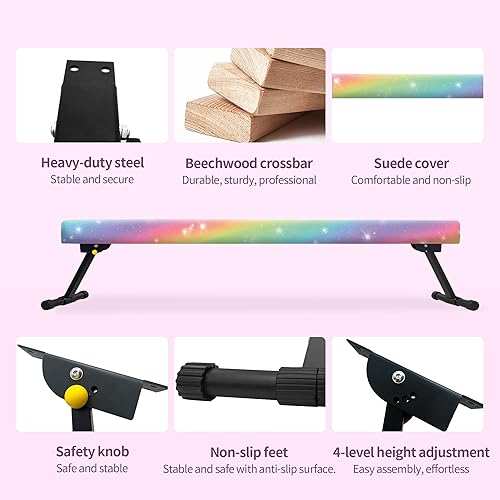 Miniatura 2 de EL&ITWings Haz de equilibrio de gimnasia de 8 pies, haz de piso ajustable de nivel alto y bajo, altamente estable, equipo de entrenamiento de