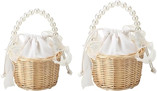 Miniatura 2 de Cesta de mimbre de ratán con diseño de flores, cesta tejida a mano de sauce con asa e inserto de plástico, cesta de dulces de huevos de Pascua,