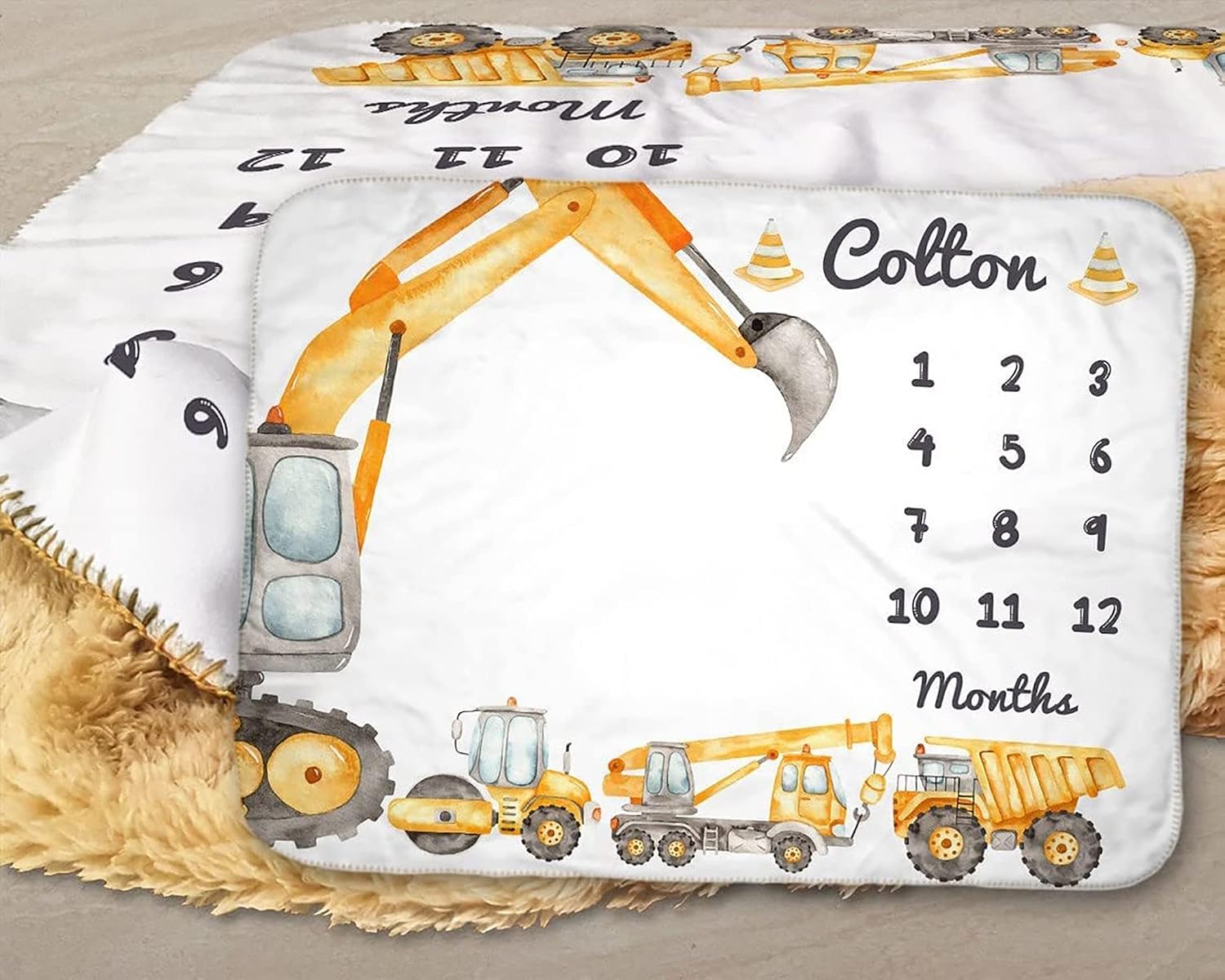 IZI POD Boy Girl Newborn Kid Nursery Swaddling Blankets Construction Mile Stone Blanket- Dump Truck Baby Boy Mile Stone Blanket
