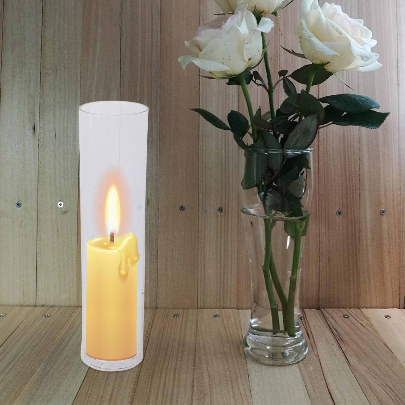 Mobestech Portavelas Estable y Versátil de Vidrio Transparente en Forma de Cilindro, con Tubo Cortaviento para Decoración del Hogar y Cumpleaños
