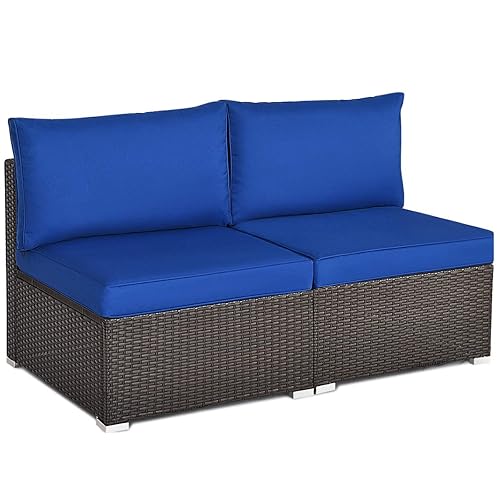 Tangkula 2 PCS Outdoor Wicker Armless Sofa, Patio Rattan Sectional