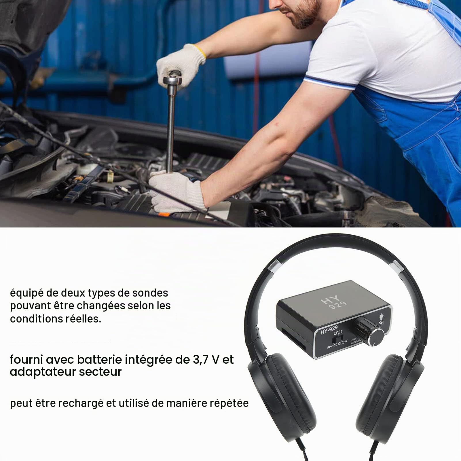 Détecteur de Fuite de Conduite D'eau Souterraine Intensificateur de Son Haute Résistance Amélioré avec Casque Capteur D'eau Intelligent Adapté à la Construction de Site(EU)