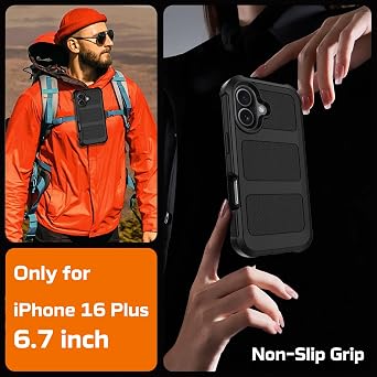 Wedall for iPhone 16 Plus Case with Belt Clip Holster,Anti-Drop Shockproof Bumper Phone Cases with 2X Screen Protectors & Kickstand,Rugged Heavy Duty Military Grade Protective Defender Cover (Black)